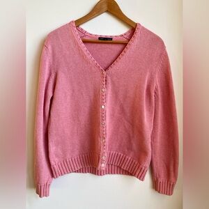 VTG Lands End 100% Cotton Knit Chunky Boxy Button Cardigan Bubble Gum Pink